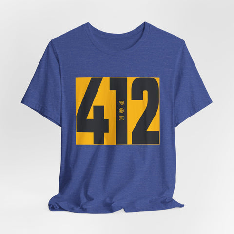 412 Bold Number T‑Shirt — Retro Yellow & Black City Area Code Tee