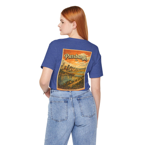 Vintage Pittsburgh Sunset (Print on Back) - Unisex Jersey Short Sleeve Tee
