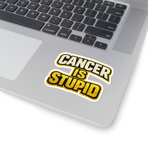 Cancer Is Stupid Sticker Black and Yellow Distressed