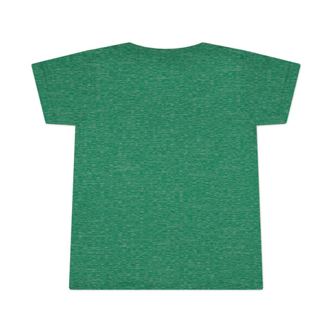 Back view of heather green toddler T-shirt, part of the humorous 'Baltimore smells like my diaper' kids clothing range.