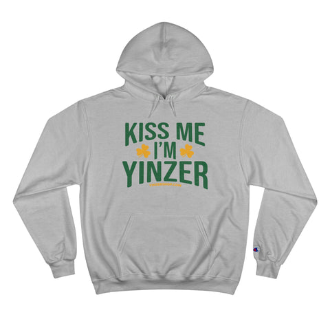 Kiss Me, I'm Yinzer - St Patty's Day - Champion Hoodie Hoodie Printify Light Steel S 