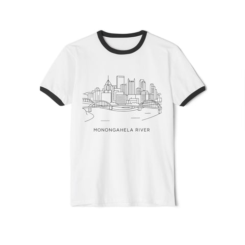 Monongahela River Skyline - Unisex Cotton Ringer T-Shirt