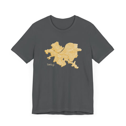 Pittsburgh Neighborhoods Word Art Map - Bella+Canvas Unisex Jersey Short Sleeve Tee