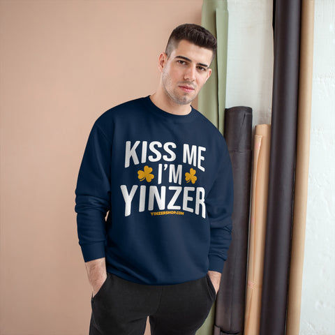 Kiss Me, I'm Yinzer - Champion Crewneck Sweatshirt Sweatshirt Printify   