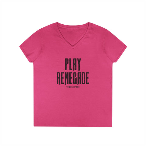 Play Renegade Distressed Graphic - Ladies' V-Neck T-Shirt V-neck Printify S Heliconia