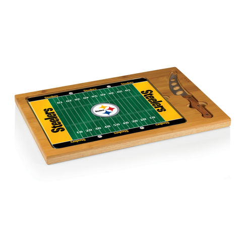 Pittsburgh Steelers Football Field - Icon Glass Top Cutting Board & Knife Set  Picnic Time Family of Brands   