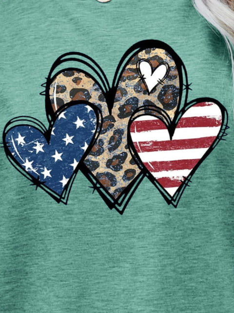 US Flag Graphic Tee – Leopard Heart Shirt With American Flag Top Design