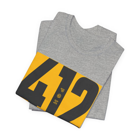 412 Bold Number T‑Shirt — Retro Yellow & Black City Area Code Tee