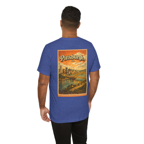 Vintage Pittsburgh Sunset (Print on Back) - Unisex Jersey Short Sleeve Tee