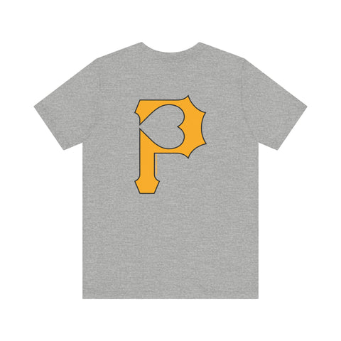 Heart of Pittsburgh - P for Pittsburgh Series - PRINT ON BACK - Short Sleeve Tee T-Shirt Printify   