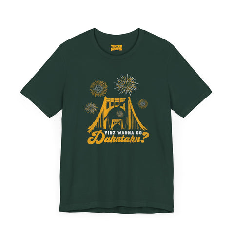 Yinz Wanna Go Dahntahn for Fireworks - Vintage Logo - Short Sleeve Tee T-Shirt Printify Forest S 