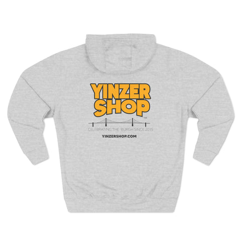 YinzerShop Serving Since 2015 - Print on back- Lane Seven LS14001 Three-Panel Fleece Hoodie Hoodie Printify S Heather Grey