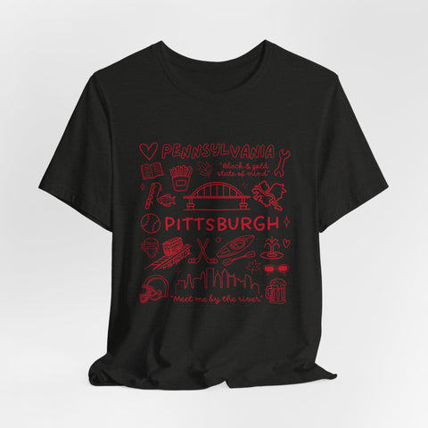 Pittsburgh Doodle Collage - Unisex Jersey Short Sleeve Tee
