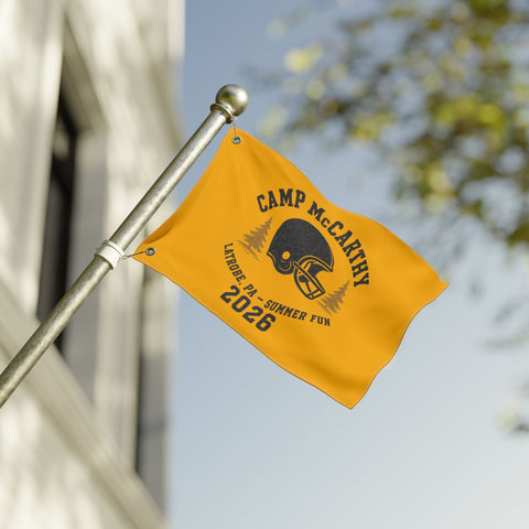 Camp McCarthy 2026 Double-Sided Outdoor Flag — Latrobe PA Summer Camp Football Design