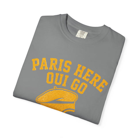 Paris Here We Go Pittsburgh 2026 French Beret Helmet on Premium Comfort Colors® T-Shirt