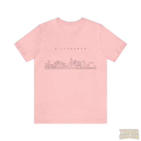 Pittsburgh One Line Drawing of Skyline T-Shirt  - Unisex bella+canvas 3001 T-Shirt Printify Pink 3XL 