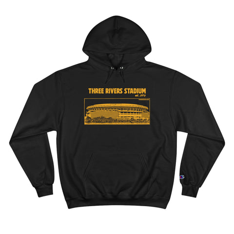 Three Rivers Stadium - Retro Schematic - Champion Hoodie Hoodie Printify Black S 