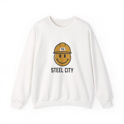 Steel City 412 Hardhat Smiley Crewneck Sweatshirt | Pittsburgh Draft