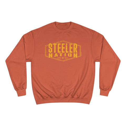 Steeler Nation - Champion Crewneck Sweatshirt Sweatshirt Printify Orange XL 