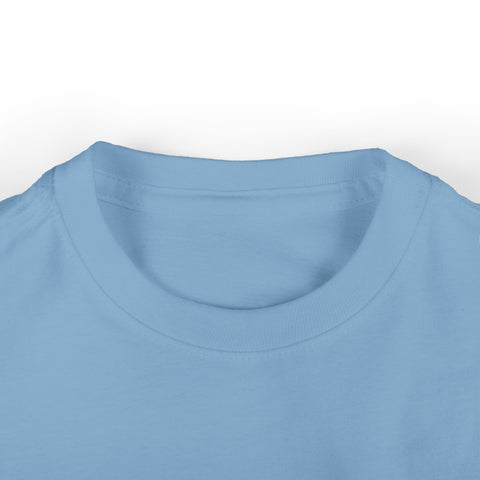 Close-up of light blue infant T-shirt neckline, soft and breathable for baby apparel.