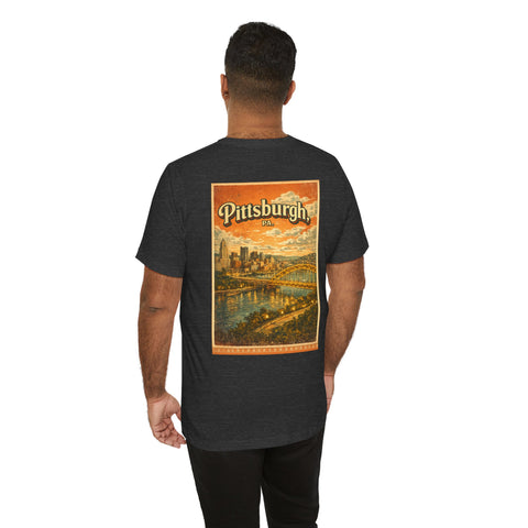 Vintage Pittsburgh Sunset (Print on Back) - Unisex Jersey Short Sleeve Tee