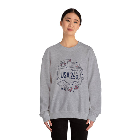 USA 250 patriotic map crewneck | 4th of July vintage stars & flags