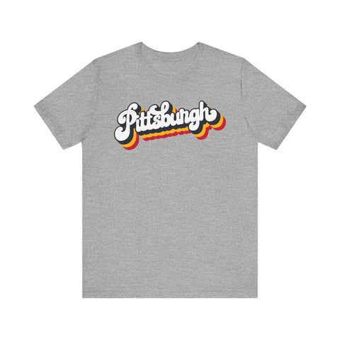 Retro Vintage 80's Pittsburgh T-Shirt  - Unisex bella+canvas 3001 Jersey Short Sleeve Tee T-Shirt Printify Athletic Heather S 