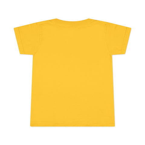 Back view of yellow toddler T-shirt from the 'Cleveland smells like my diaper' humorous kidswear line.