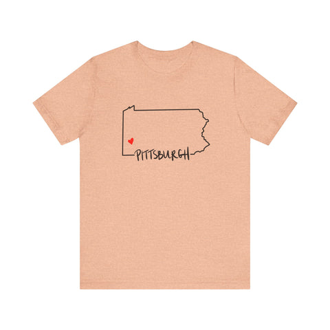 Love Pittsburgh Pennsylvania Short Sleeve T-Shirt  - Unisex bella+canvas 3001 T-Shirt Printify Heather Peach S 