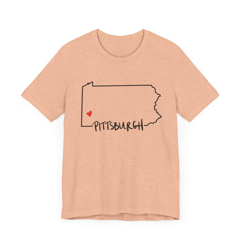 Love Pittsburgh Pennsylvania Short Sleeve T-Shirt  - Unisex bella+canvas 3001 T-Shirt Printify Heather Peach S 