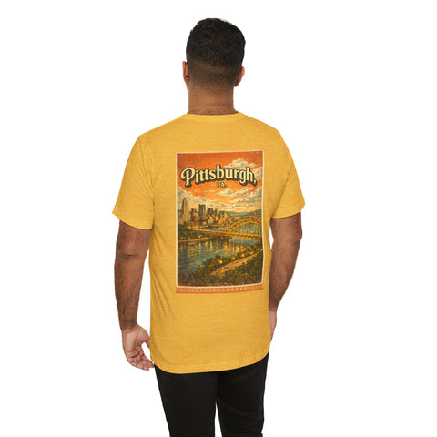 Vintage Pittsburgh Sunset (Print on Back) - Unisex Jersey Short Sleeve Tee