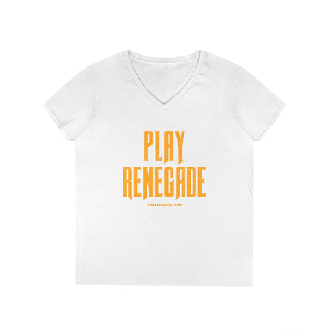 Play Renegade Distressed Graphic - Ladies' V-Neck T-Shirt V-neck Printify S White