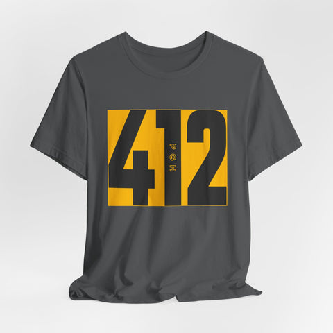 412 Bold Number T‑Shirt — Retro Yellow & Black City Area Code Tee