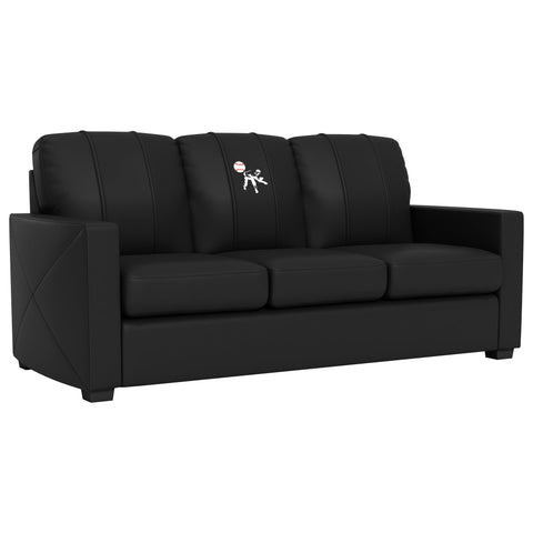 Silver Sofa with Baseball Pitcher Logo Panel