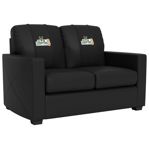 Silver Loveseat with Milwaukee Bucks 2021 Champions Logo