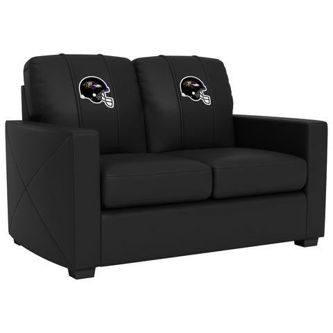 Silver Loveseat with Baltimore Ravens Helmet Logo