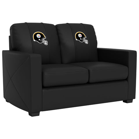 Silver Loveseat with  Pittsburgh Steelers Helmet Logo NFL Furniture Zipchair   