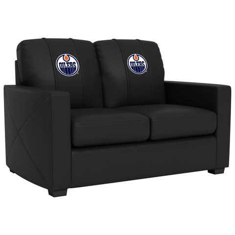 Silver Loveseat with Edmonton Oilers Logo