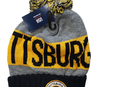 Pittsburgh Knit Pom Pom Beanie Hat Black / Yellow /Grey Knit Beanies Turnovers Inc