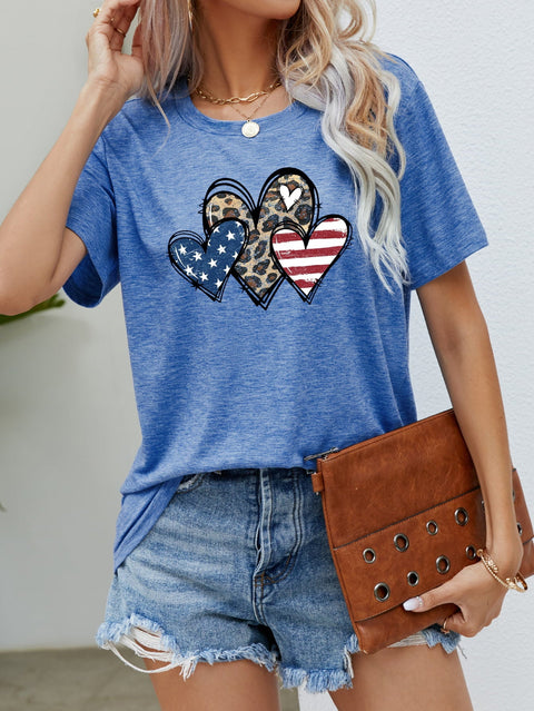 US Flag Graphic Tee – Leopard Heart Shirt With American Flag Top Design