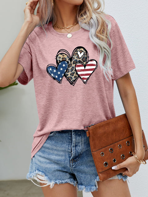US Flag Graphic Tee – Leopard Heart Shirt With American Flag Top Design