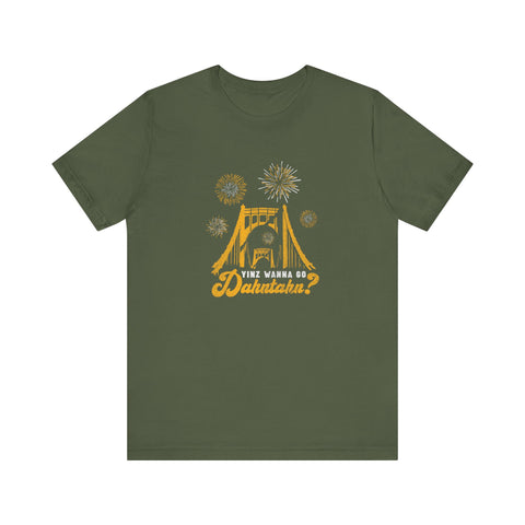 Yinz Wanna Go Dahntahn for Fireworks - Vintage Logo - Short Sleeve Tee T-Shirt Printify Military Green S 