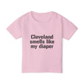 Pink Cleveland Smells Like My Diaper toddler t-shirt made of soft cotton, designed for playful kids' fashion and humorous everyday wear.