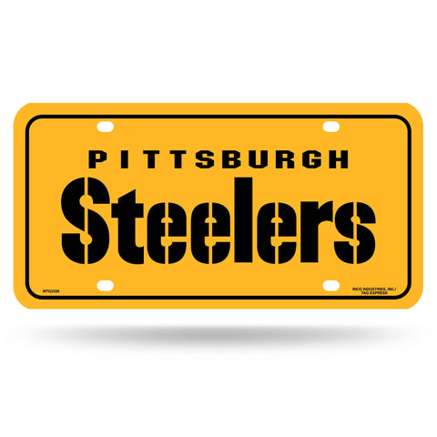 NFL Pittsburgh Steelers Wordmark Metal Auto Tag, Yellow License Plate Rico Industries