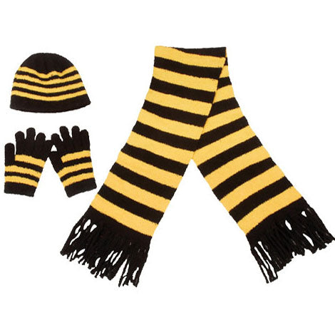 Black & Gold 3pc. Set Scarf Gloves & Knitted Hat Clothing Turnovers Inc