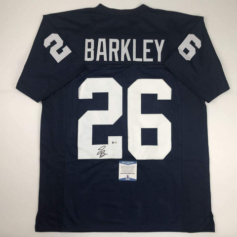 Autographed/Signed Saquon Barkley Penn State Blue College Football Jersey Beckett BAS COA