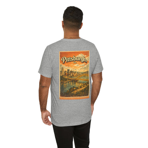Vintage Pittsburgh Sunset (Print on Back) - Unisex Jersey Short Sleeve Tee
