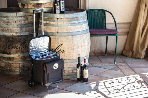 Pittsburgh Steelers - Cellar 6-Bottle Wine Carrier & Cooler Tote with Trolley Cooler Picnic Time Family of Brands   