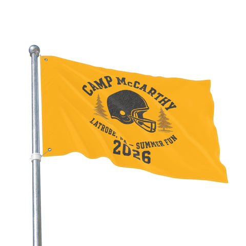 Camp McCarthy 2026 Double-Sided Outdoor Flag — Latrobe PA Summer Camp Football Design