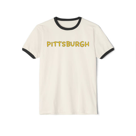 Pittsburgh Bubble Letters - Next Level Unisex Cotton Ringer T-Shirt